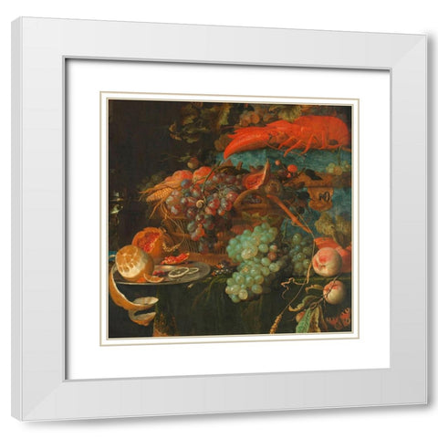 Still Life with Fruit and a Goldfinch (detail) White Modern Wood Framed Art Print with Double Matting by Mignon, Abraham