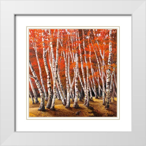 Bosco di betulle I White Modern Wood Framed Art Print with Double Matting by Galasso, Adriano