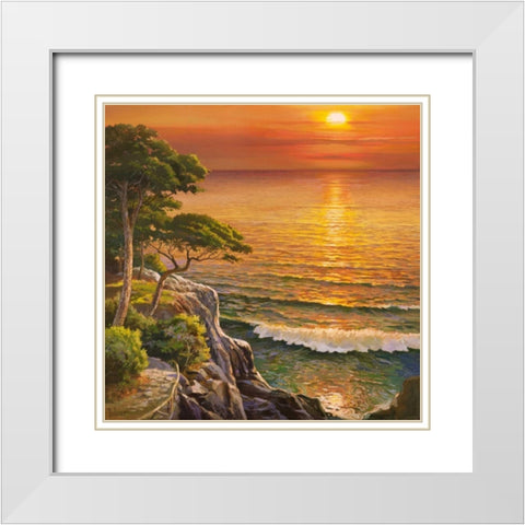 Tramonto sul Mediterraneo White Modern Wood Framed Art Print with Double Matting by Galasso, Adriano