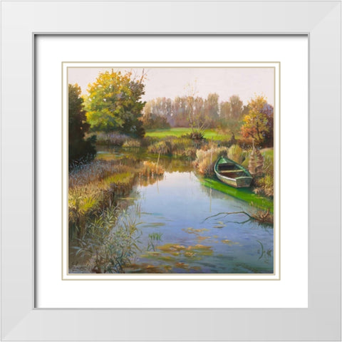 Sul fiume White Modern Wood Framed Art Print with Double Matting by Galasso, Adriano
