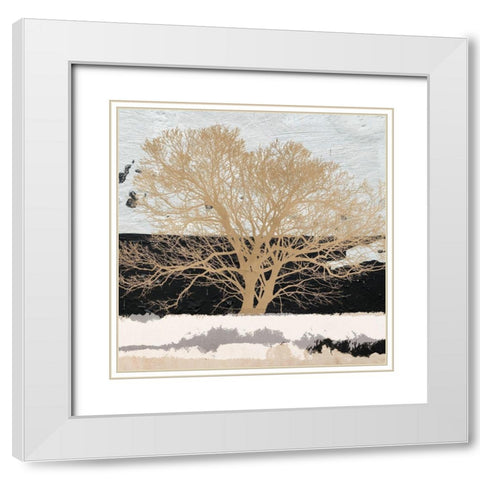 Golden Tree (detail) White Modern Wood Framed Art Print with Double Matting by Alessio, Aprile