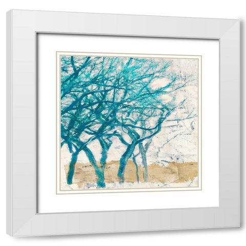 Turquoise Trees I White Modern Wood Framed Art Print with Double Matting by Alessio, Aprile