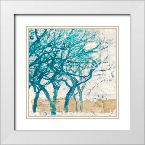Turquoise Trees I White Modern Wood Framed Art Print with Double Matting by Alessio, Aprile