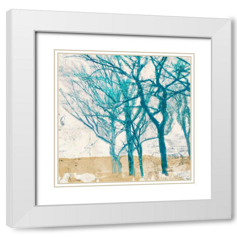 Turquoise Trees II White Modern Wood Framed Art Print with Double Matting by Alessio, Aprile