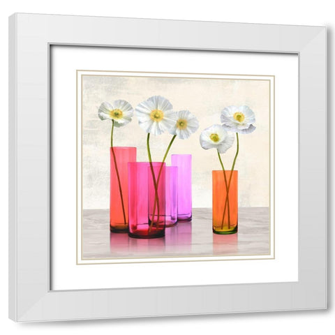 Poppies in crystal vases (Purple I) White Modern Wood Framed Art Print with Double Matting by Cynthia, Ann