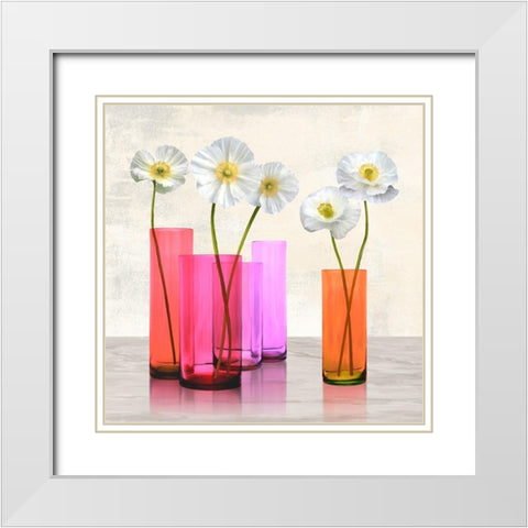 Poppies in crystal vases (Purple I) White Modern Wood Framed Art Print with Double Matting by Cynthia, Ann