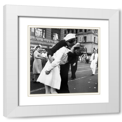 Kissing the War Goodbye in Times Square 1945 White Modern Wood Framed Art Print with Double Matting by Jorgensen, Victor