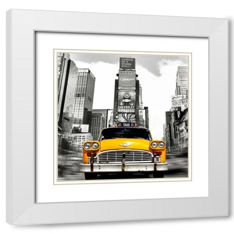 Vintage Taxi in Times Square, NYC (detail) White Modern Wood Framed Art Print with Double Matting by Lauren