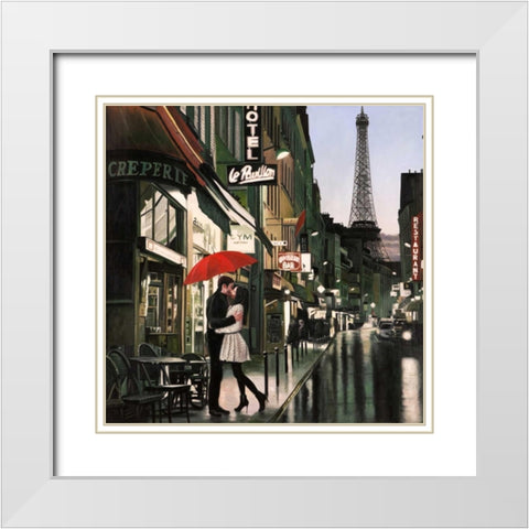 Romance in Paris White Modern Wood Framed Art Print with Double Matting by Benson, Pierre