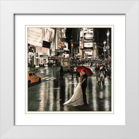 Romance in New York White Modern Wood Framed Art Print with Double Matting by Benson, Pierre