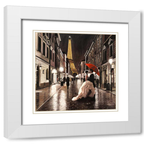 Kissing in Paris White Modern Wood Framed Art Print with Double Matting by Pierre Benson