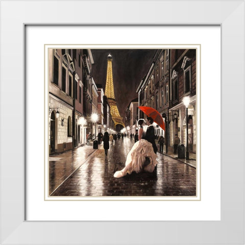 Kissing in Paris White Modern Wood Framed Art Print with Double Matting by Pierre Benson