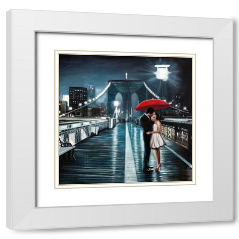 Kissing on Brooklyn Bridge White Modern Wood Framed Art Print with Double Matting by Benson, Pierre