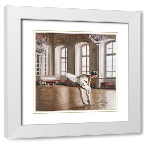 Rehearsing Ballerina White Modern Wood Framed Art Print with Double Matting by Benson, Pierre
