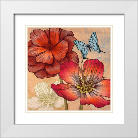 Flowers and Butterflies (detail) White Modern Wood Framed Art Print with Double Matting by Grant, Eve C.
