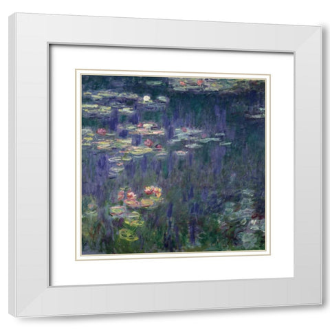 Waterlilies: Green Reflections (detail) White Modern Wood Framed Art Print with Double Matting by Monet, Claude