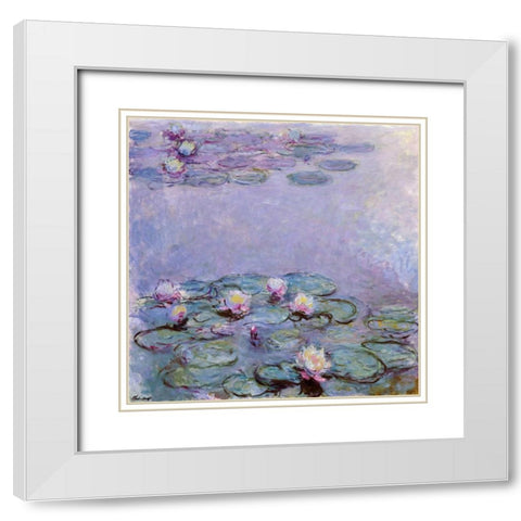 Water Lilies White Modern Wood Framed Art Print with Double Matting by Monet, Claude