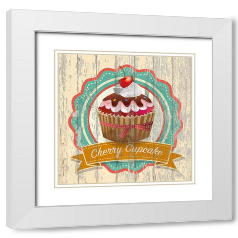 Cherry Cupcake White Modern Wood Framed Art Print with Double Matting by Skip Teller