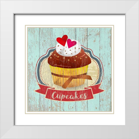 Cupcakes White Modern Wood Framed Art Print with Double Matting by Skip Teller