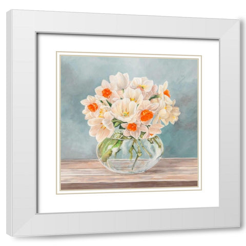 Fleurs et Vases Aquamarine II White Modern Wood Framed Art Print with Double Matting by Dellal, Remy