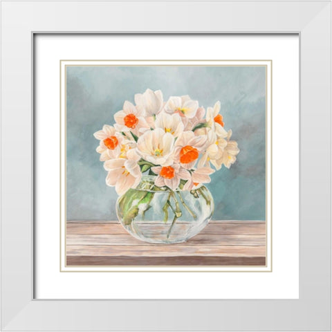 Fleurs et Vases Aquamarine II White Modern Wood Framed Art Print with Double Matting by Dellal, Remy