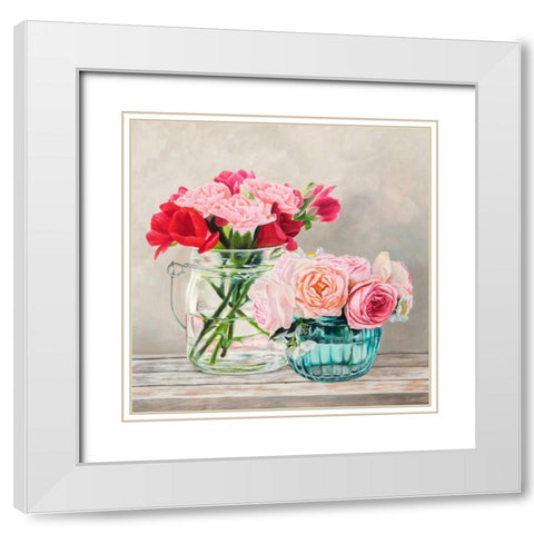 Fleurs et Vases Blanc I White Modern Wood Framed Art Print with Double Matting by Dellal, Remy