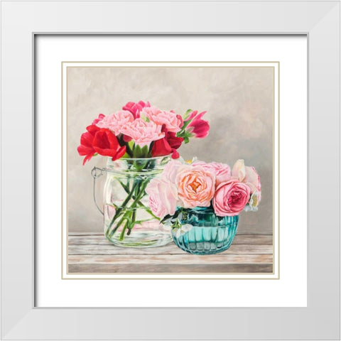 Fleurs et Vases Blanc I White Modern Wood Framed Art Print with Double Matting by Dellal, Remy