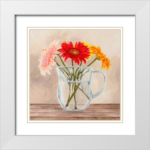 Fleurs et Vases Jaune I White Modern Wood Framed Art Print with Double Matting by Dellal, Remy