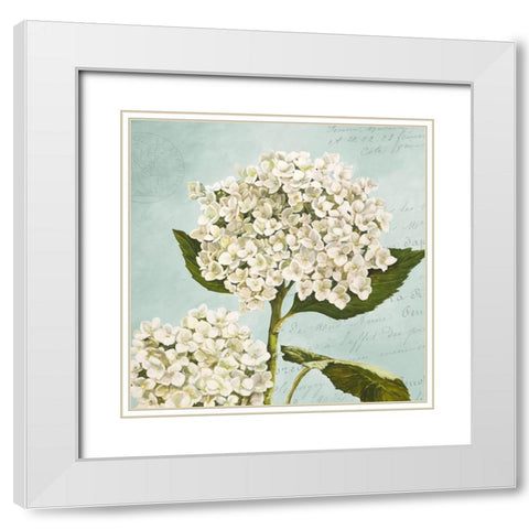 Hydrangeas II (Aqua) White Modern Wood Framed Art Print with Double Matting by Remy, Dellal