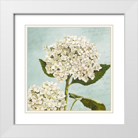 Hydrangeas II (Aqua) White Modern Wood Framed Art Print with Double Matting by Remy, Dellal
