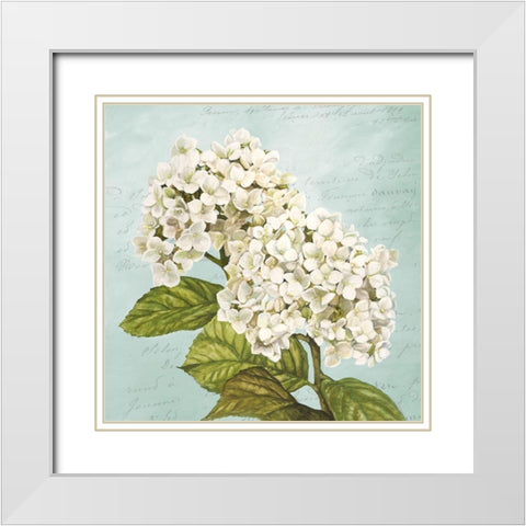 Hydrangeas III (Aqua) White Modern Wood Framed Art Print with Double Matting by Remy, Dellal