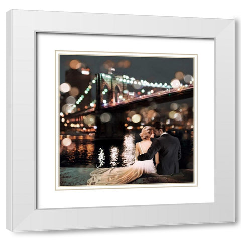 Kissing in a NY Night- detail White Modern Wood Framed Art Print with Double Matting by Loumer, Dianne