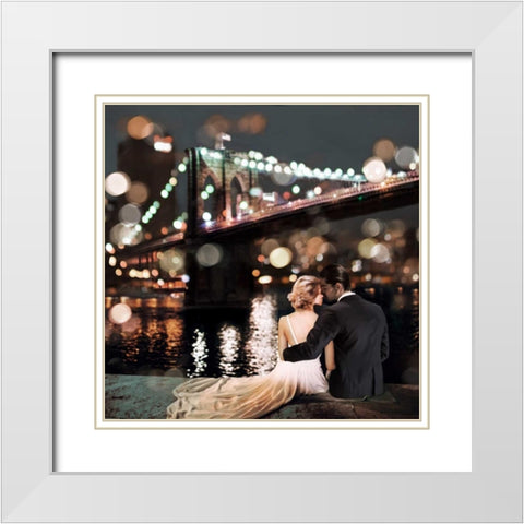 Kissing in a NY Night- detail White Modern Wood Framed Art Print with Double Matting by Loumer, Dianne