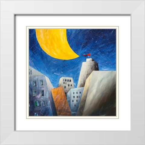 Sotto una grande luna gialla White Modern Wood Framed Art Print with Double Matting by Larotonda, Donato