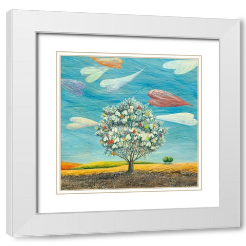 Cuori in volo White Modern Wood Framed Art Print with Double Matting by Larotonda, Donato