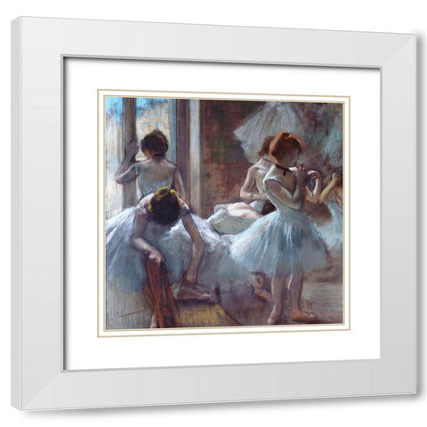 Dancers White Modern Wood Framed Art Print with Double Matting by Degas, Edgar