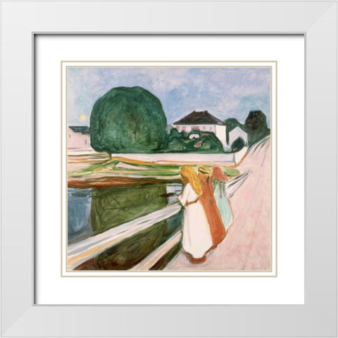White Night White Modern Wood Framed Art Print with Double Matting by Munch, Edvard