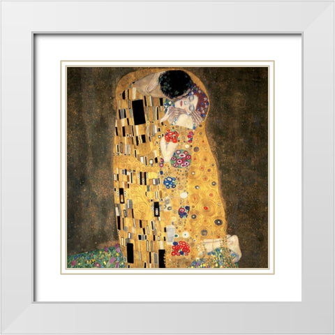 The Kiss (detail) White Modern Wood Framed Art Print with Double Matting by Klimt, Gustav