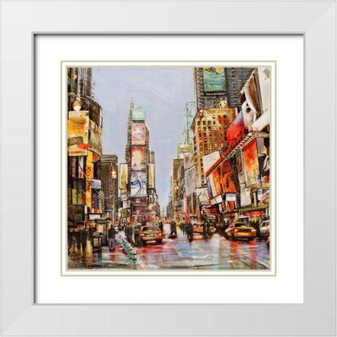 Times Square Jam White Modern Wood Framed Art Print with Double Matting by Mannarini, John B.