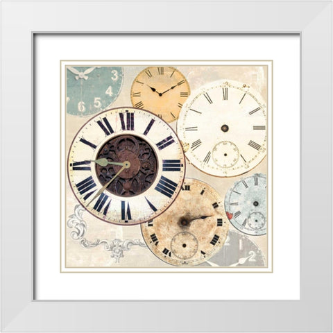 Timepieces I White Modern Wood Framed Art Print with Double Matting by Joannoo