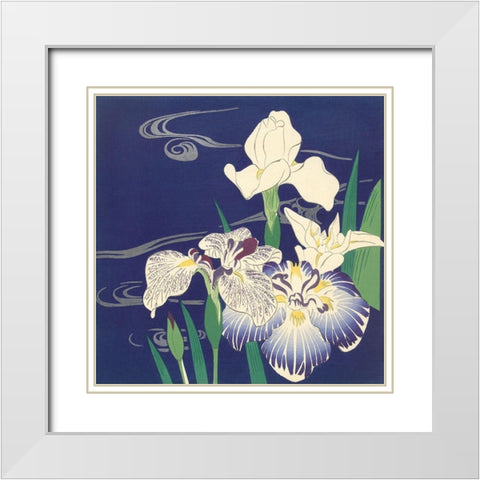 Irises on the Water White Modern Wood Framed Art Print with Double Matting by Kogyo, Tsukioka
