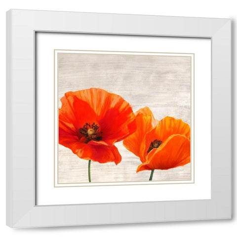 Bright Poppies I White Modern Wood Framed Art Print with Double Matting by Jenny, Thomlinson