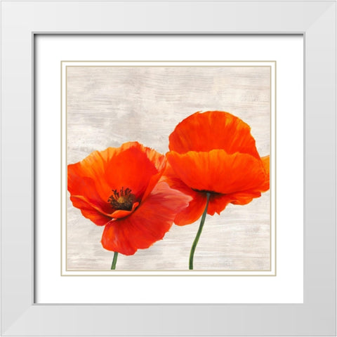 Bright Poppies II White Modern Wood Framed Art Print with Double Matting by Jenny, Thomlinson
