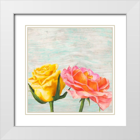 Funky Roses I White Modern Wood Framed Art Print with Double Matting by Jenny, Thomlinson