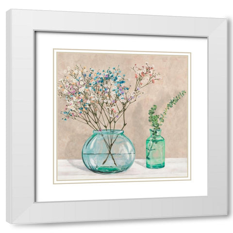 Floral setting with glass vases I White Modern Wood Framed Art Print with Double Matting by Thomlison, Jenny