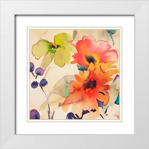 Floral Fireworks I White Modern Wood Framed Art Print with Double Matting by Parr, Kelly