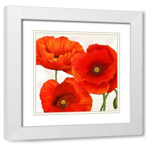 Poppies I White Modern Wood Framed Art Print with Double Matting by Villa, Luca