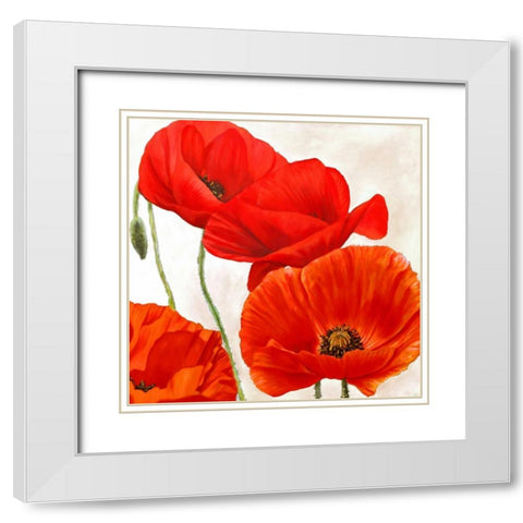 Poppies II White Modern Wood Framed Art Print with Double Matting by Villa, Luca