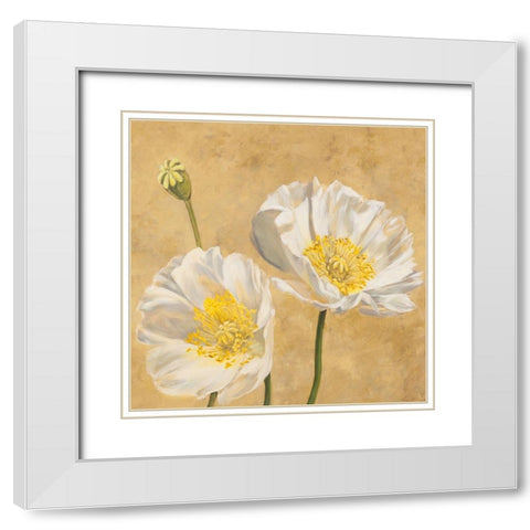 Poppies on Gold I White Modern Wood Framed Art Print with Double Matting by Luca, Villa