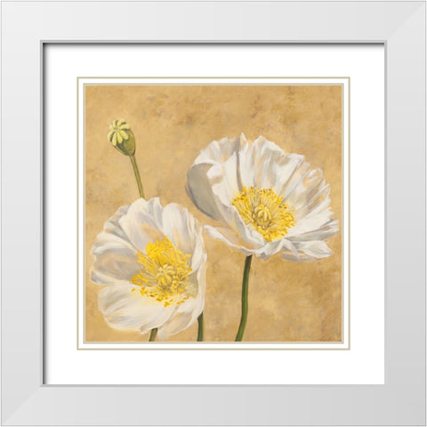 Poppies on Gold I White Modern Wood Framed Art Print with Double Matting by Luca, Villa